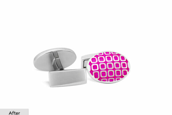 Pink Cufflinks With Pattern After Image Retouching Front Angle