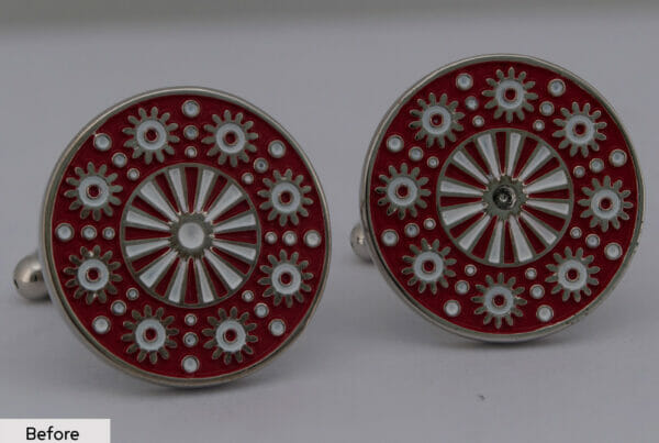 Red Cufflinks With Pattern before Image Retouching