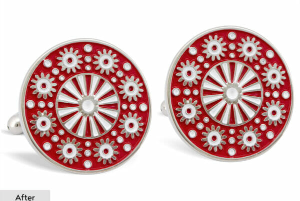 Red Cufflinks With Pattern After Image Retouching