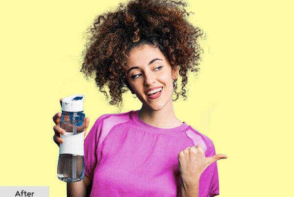 Pink Top Women Holding Bottle Image After Photoshop Editing